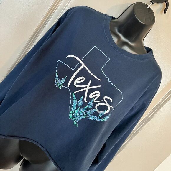 Women's Large Long Sleeve Crop Top - Texas Bluebonnets - Picture 3 of 8